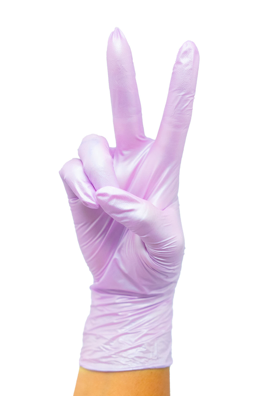 Gloved hand making a peace sign, showing the snug fit through the fingers