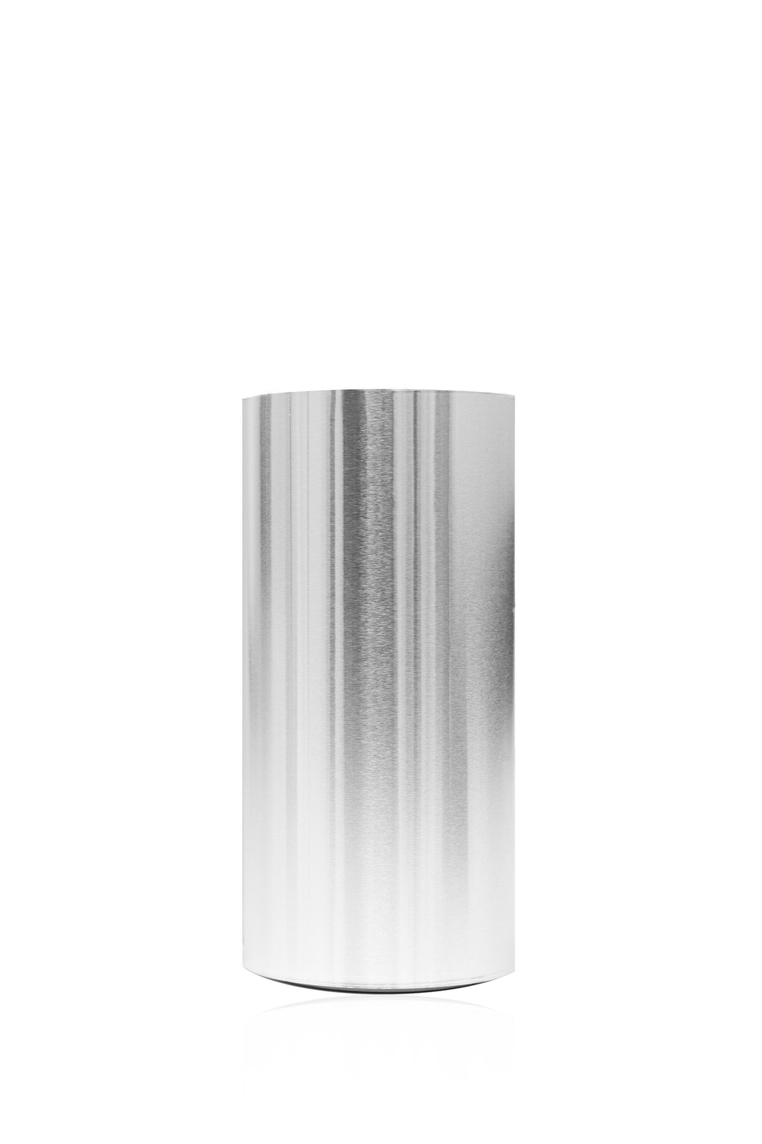 Smooth silver foil roll standing upright, out of the box