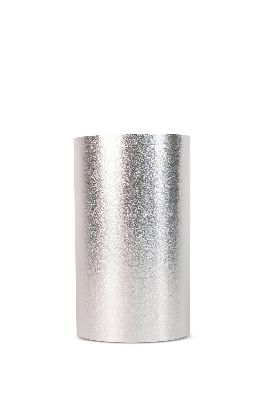 Embossed silver foil roll standing upright, out of the box
