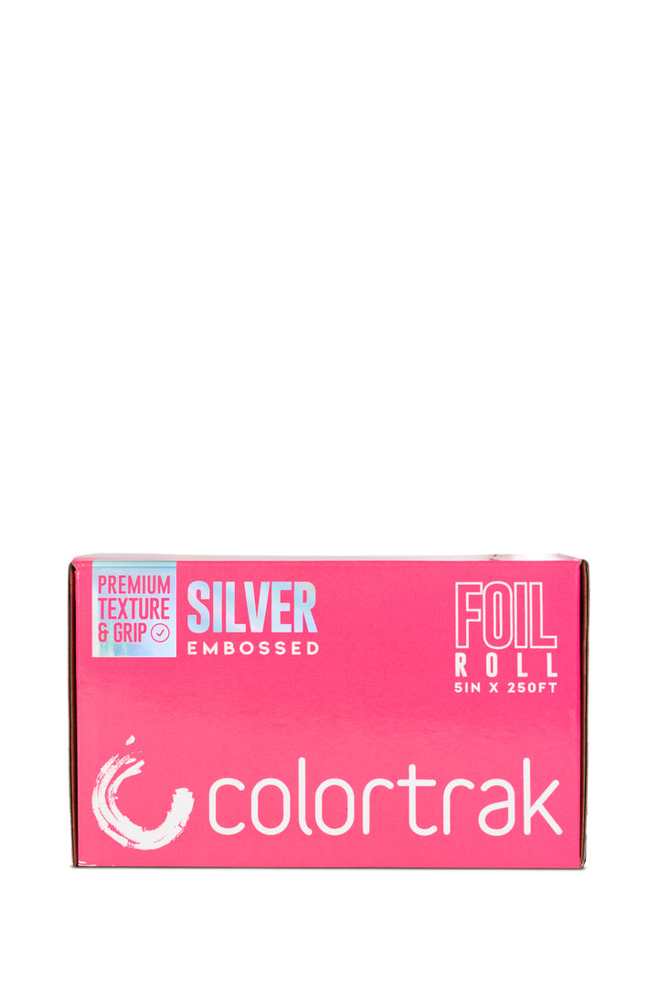 Pink Colortrak box labeled Silver Embossed Foil Roll, 5 inches x 250 feet