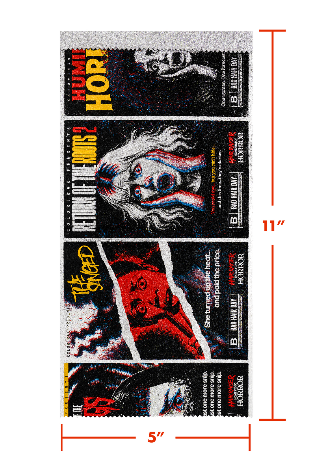Single foil sheet measuring 5 inches wide by 11 inches long, printed side up
