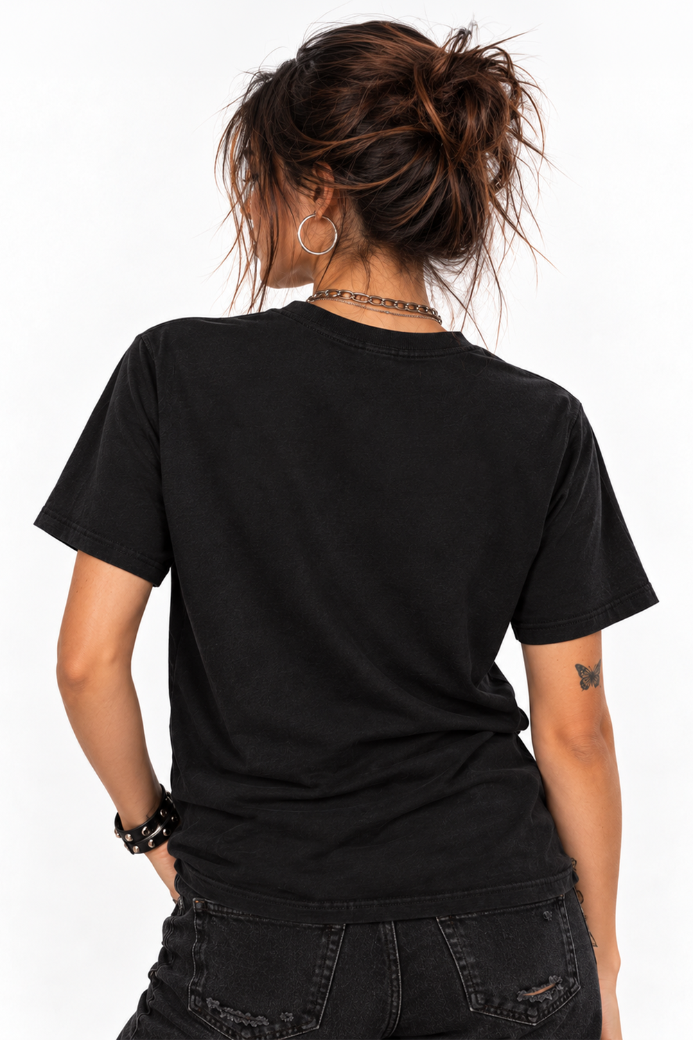 Back of the black tee, plain with no print