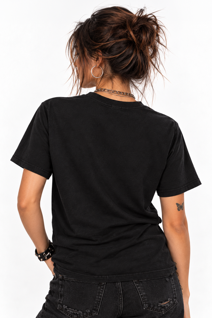 Back of the black tee, plain with no print