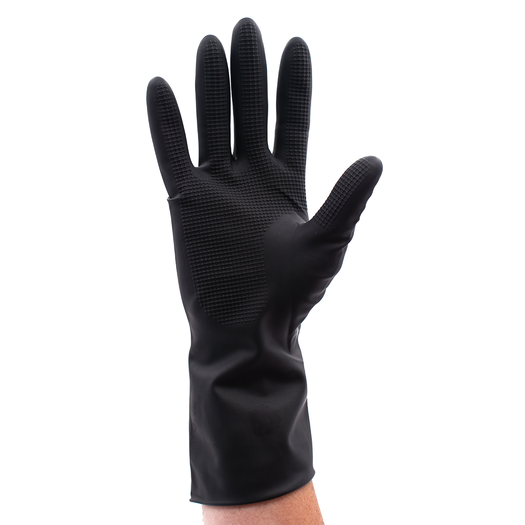 Black Reusable Latex Salon Gloves Premium Grip, Extended Cuff, Powder